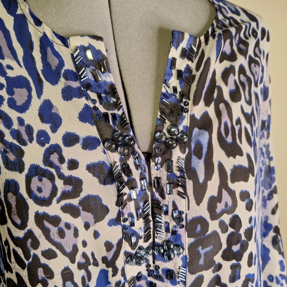 Peter Nygard Blue and Black Blouse W/ Emblishments Size Small P? See Notes